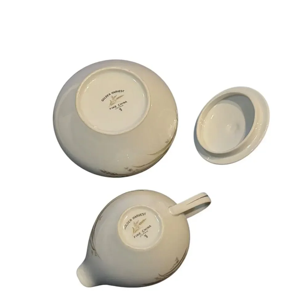 VTG Golden Harvest Wheat Sugar Creamer Set China Japan Wheat‎ Gold Rim Coffee